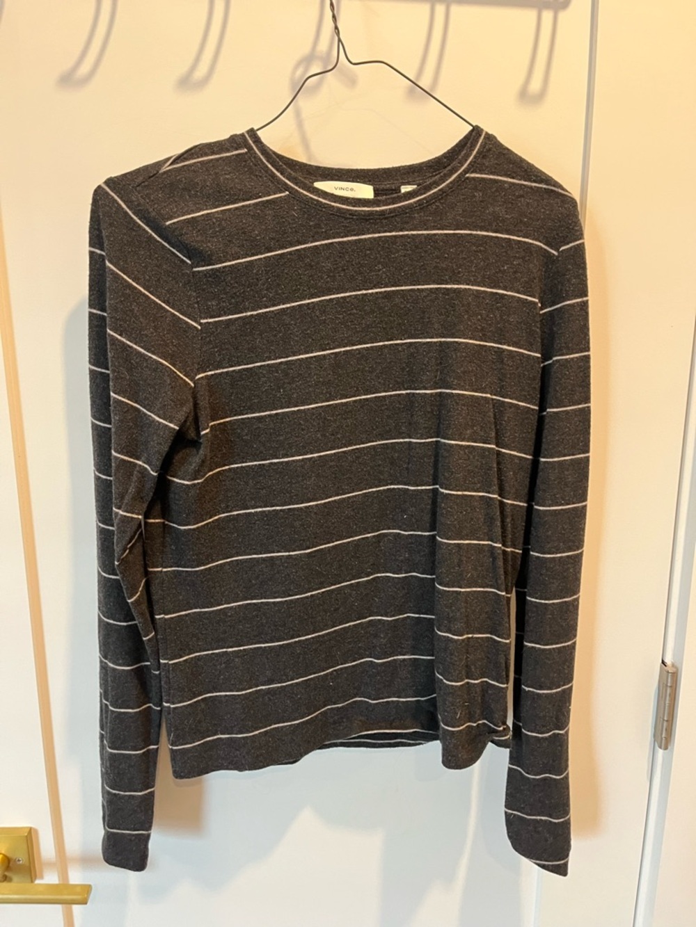 Vince Dark Gray Crewneck with Thin White Stripes